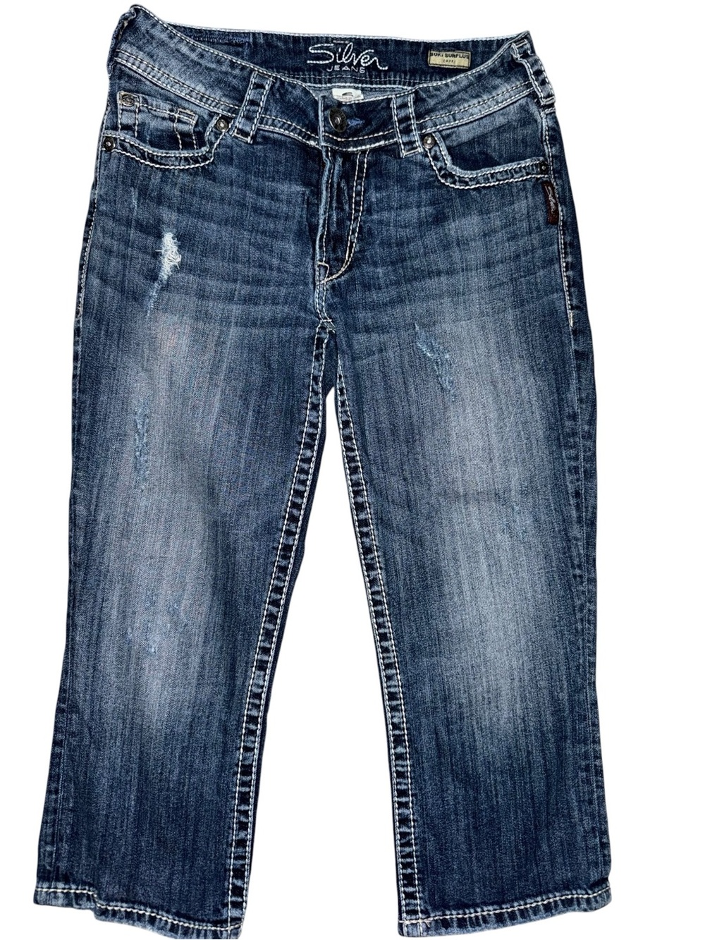 Silver Suki Surplus Capri Jeans Women’s 29 Medium Wash Stretch Embroidered